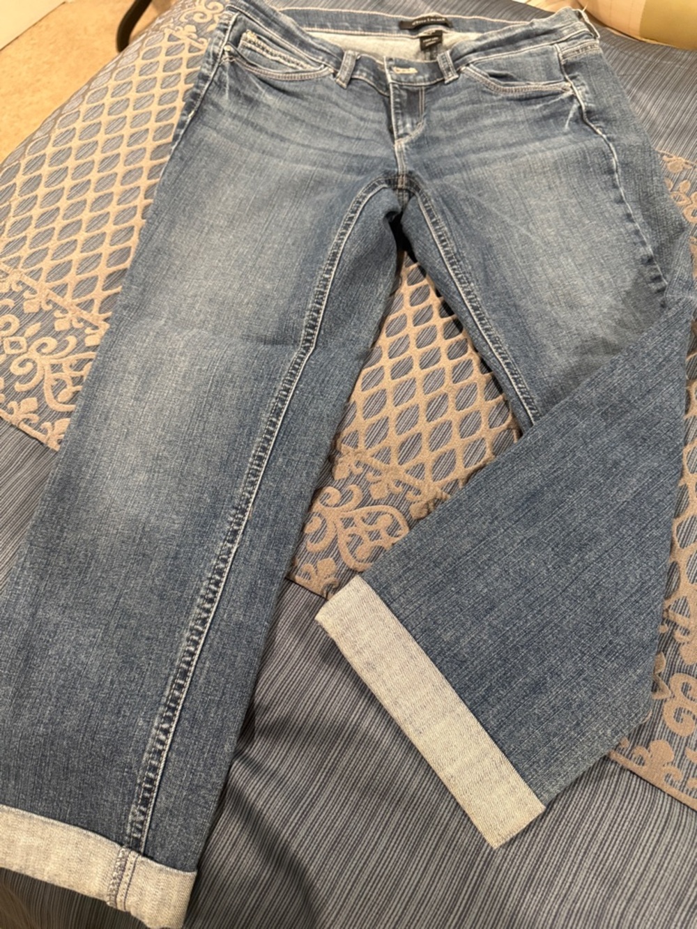 White House Black Market Women's Straight Leg Blue Jeans with Cuffed Hem